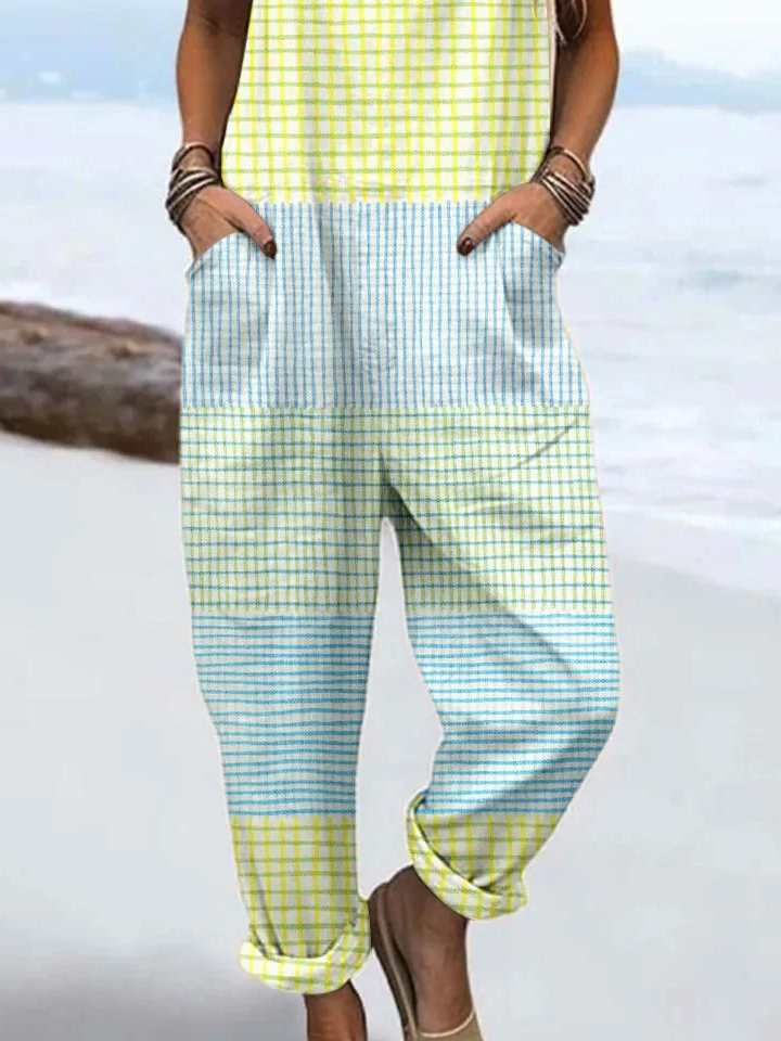 Women's H-Line Overall Square Neck Daily Going Out Casual Printing Striped Spring/Fall Long Jumpsuit Romper