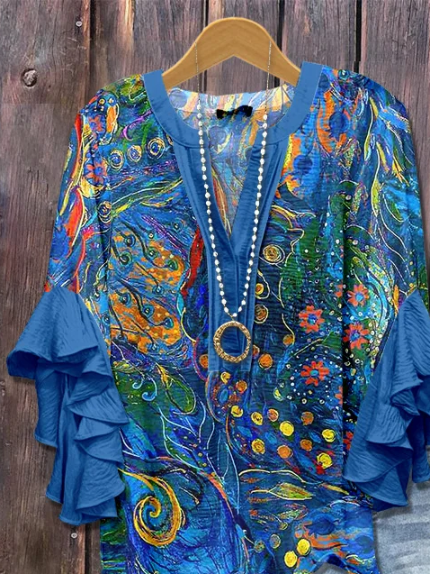 Women's Floral Ruffle Sleeve Top