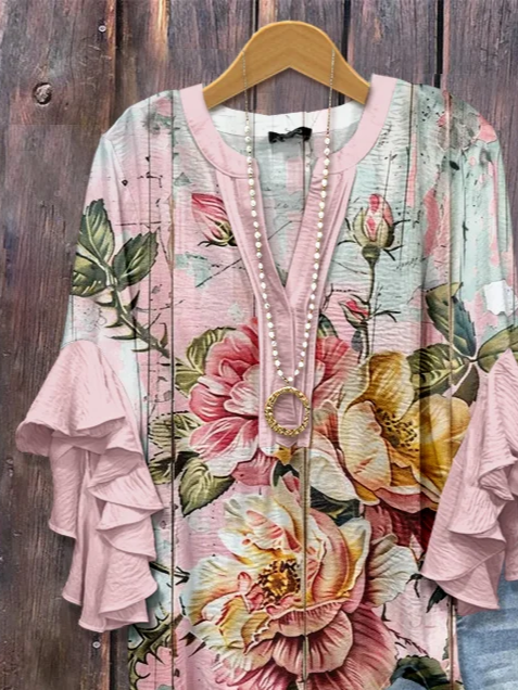 Women's Half Sleeve Shirt Summer Pink Floral Printing V Neck Daily Going Out Casual Top