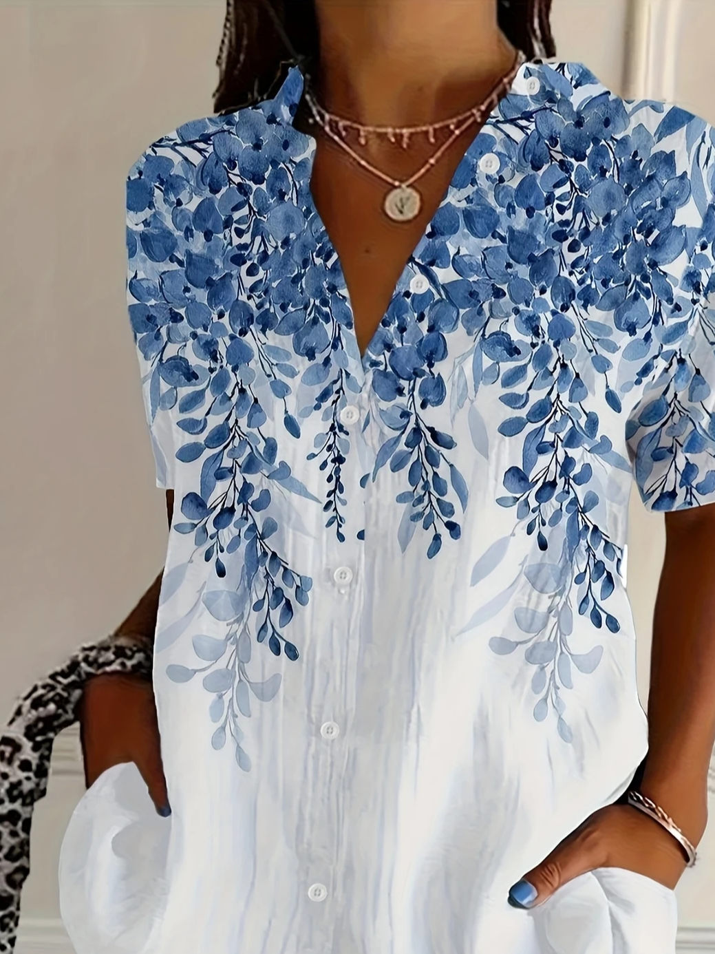 Women's Short Sleeve Shirt Summer White Floral Printing Shirt Collar Daily Going Out Casual Top