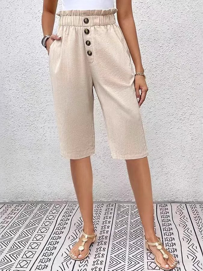 Women's  Elastic Waist H-Line Wide Leg Pants Daily Going Out Pants Apricot Casual Split Joint Plain Summer Pants
