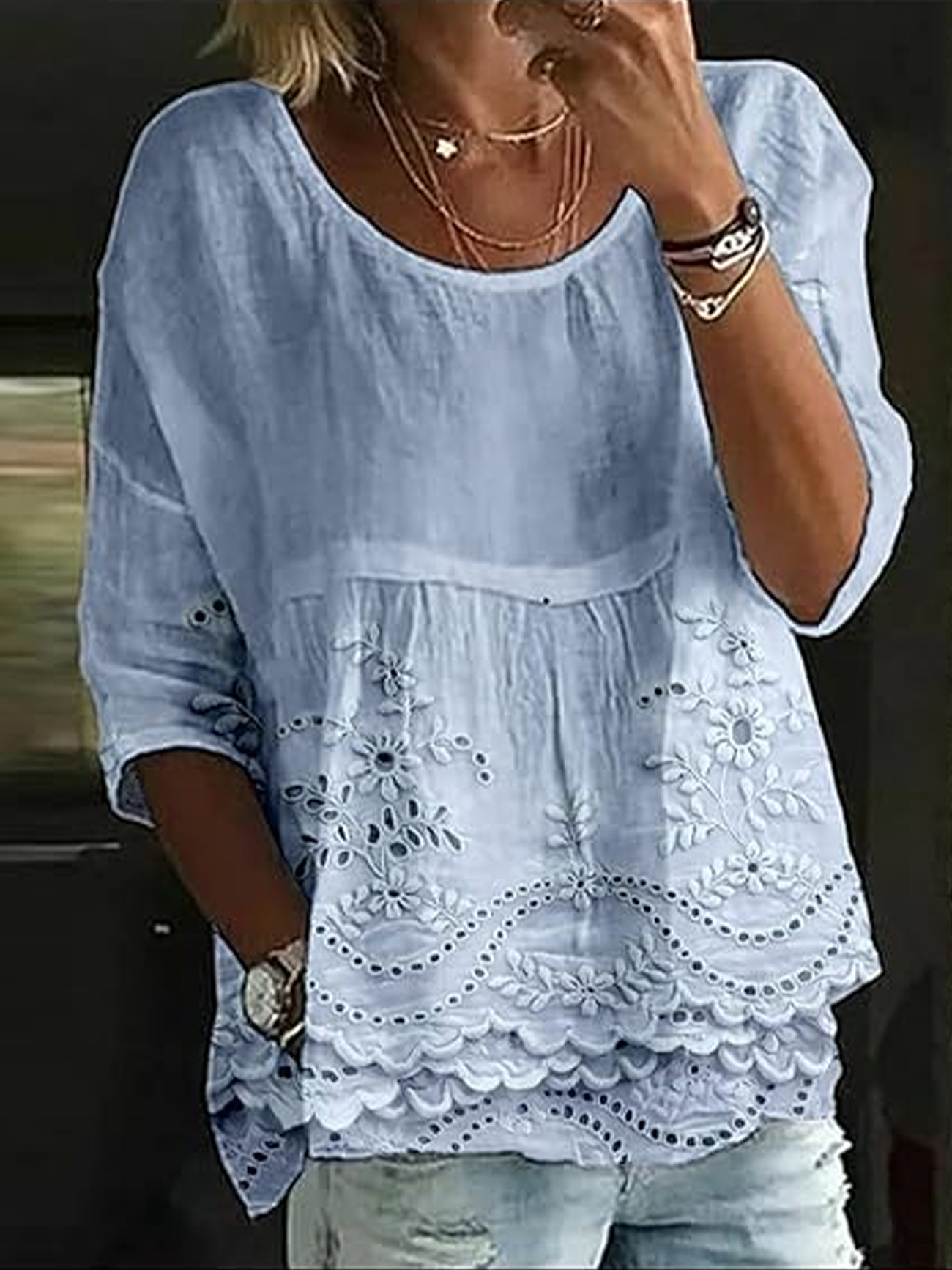 Women's Half Sleeve Shirt Summer White Floral Printing Crew Neck Daily Going Out Casual Top