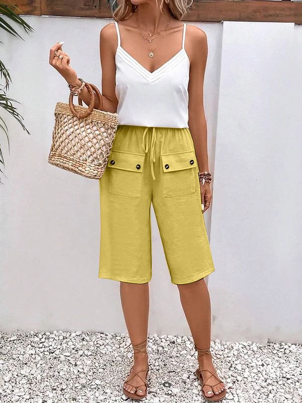 Women's  Elastic Waist H-Line Wide Leg Pants Daily Going Out Pants Apricot Casual Split Joint Plain Summer Pants