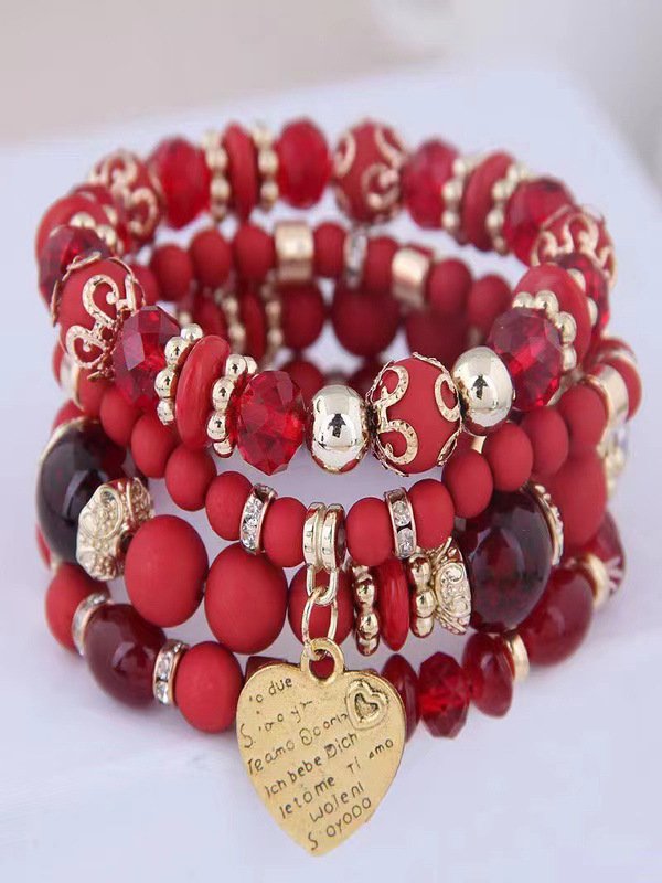Best-selling Bohemian Alloy Love Pendant Multi-layer Elastic Rope Beaded Bracelet