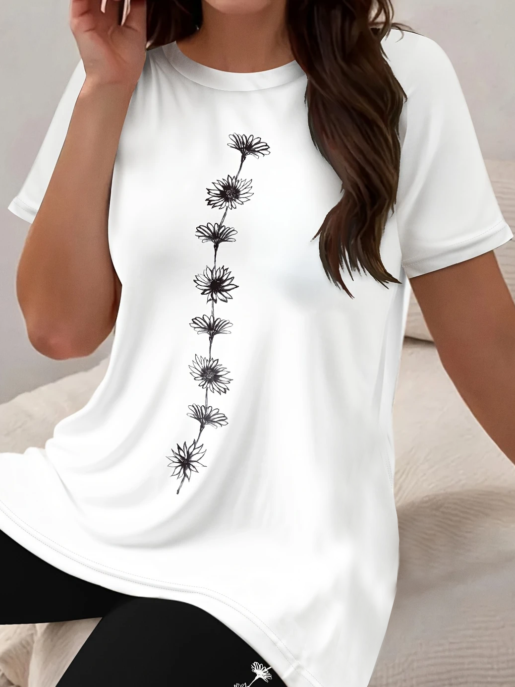 Women's Printing Floral Daily Going Out Two-Piece Set Black-white Casual Summer Top With Pants Matching Set