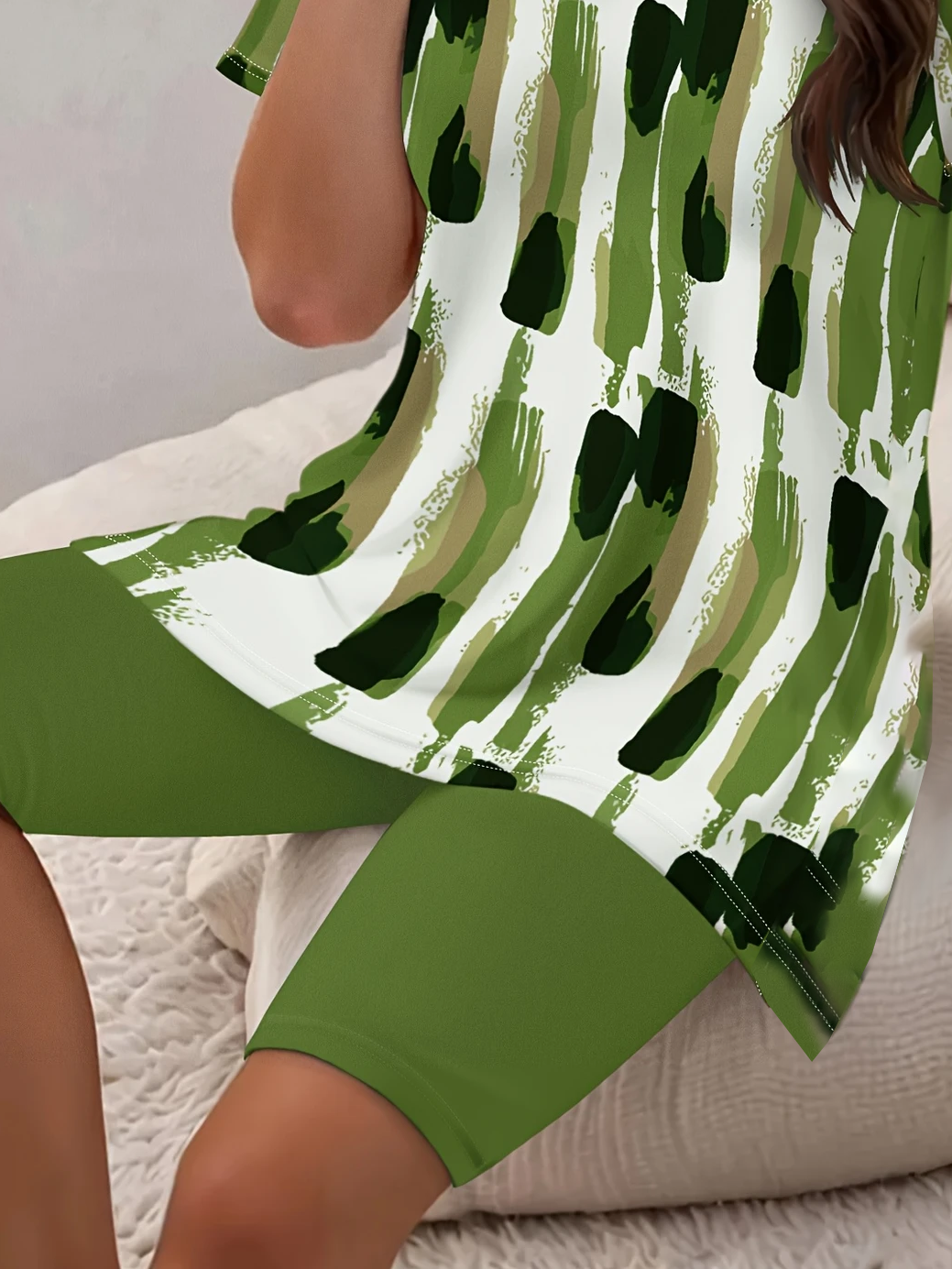 Women's Printing Abstract Daily Going Out Two-Piece Set Green Casual Summer Top With Pants Matching Set
