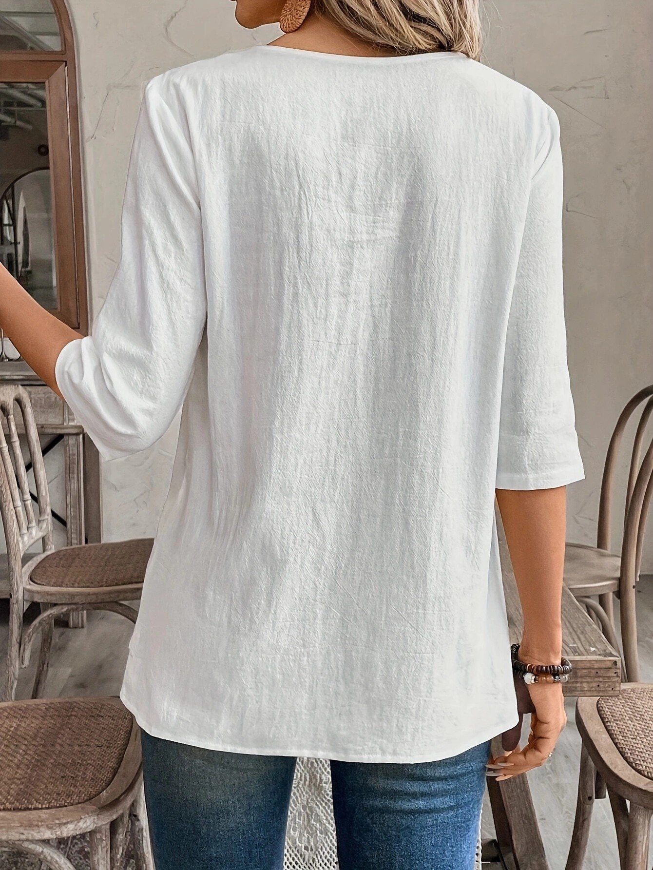 Regular Fit Crew Neck Linen Casual Shirt