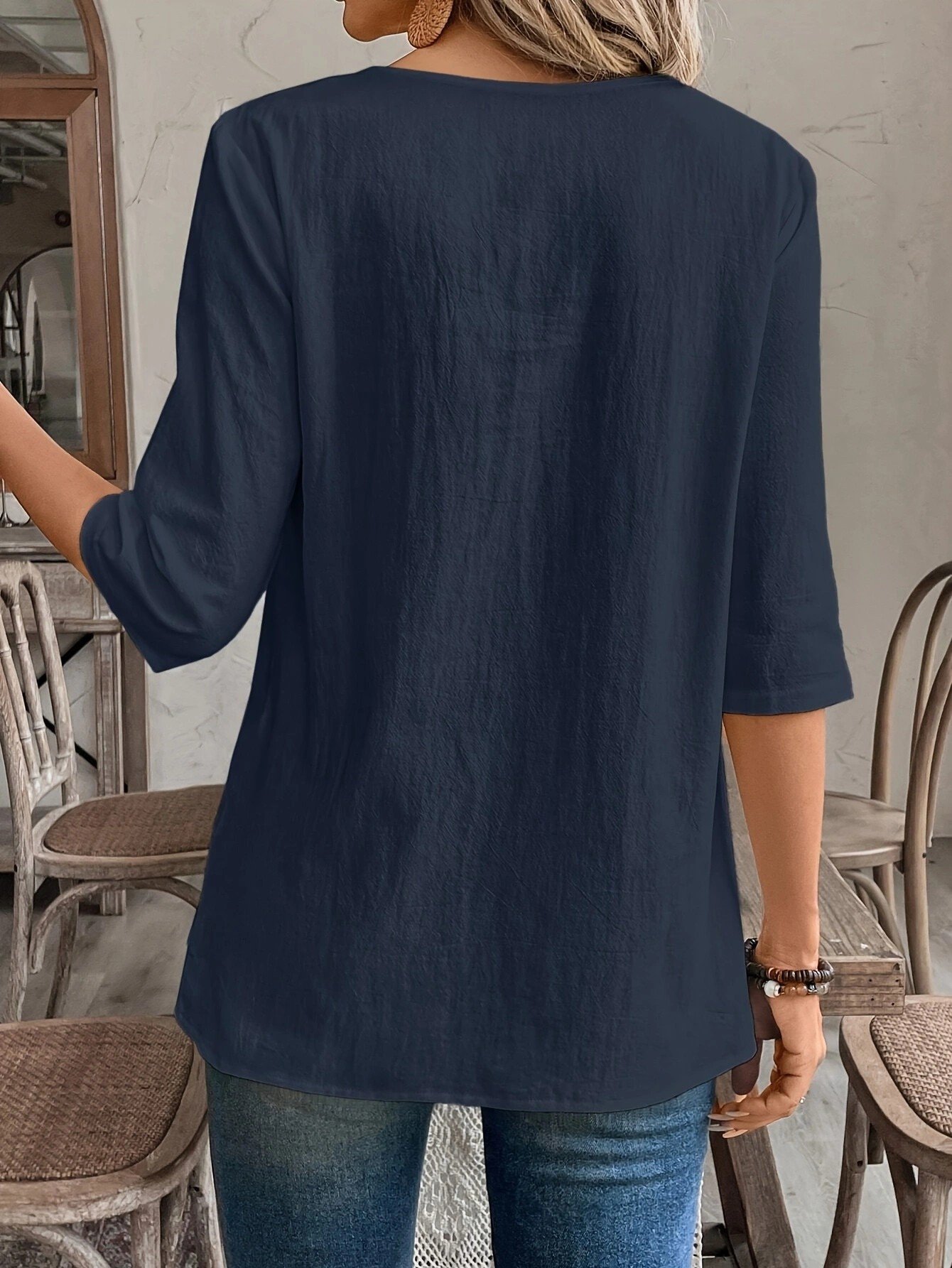 Regular Fit Crew Neck Linen Casual Shirt