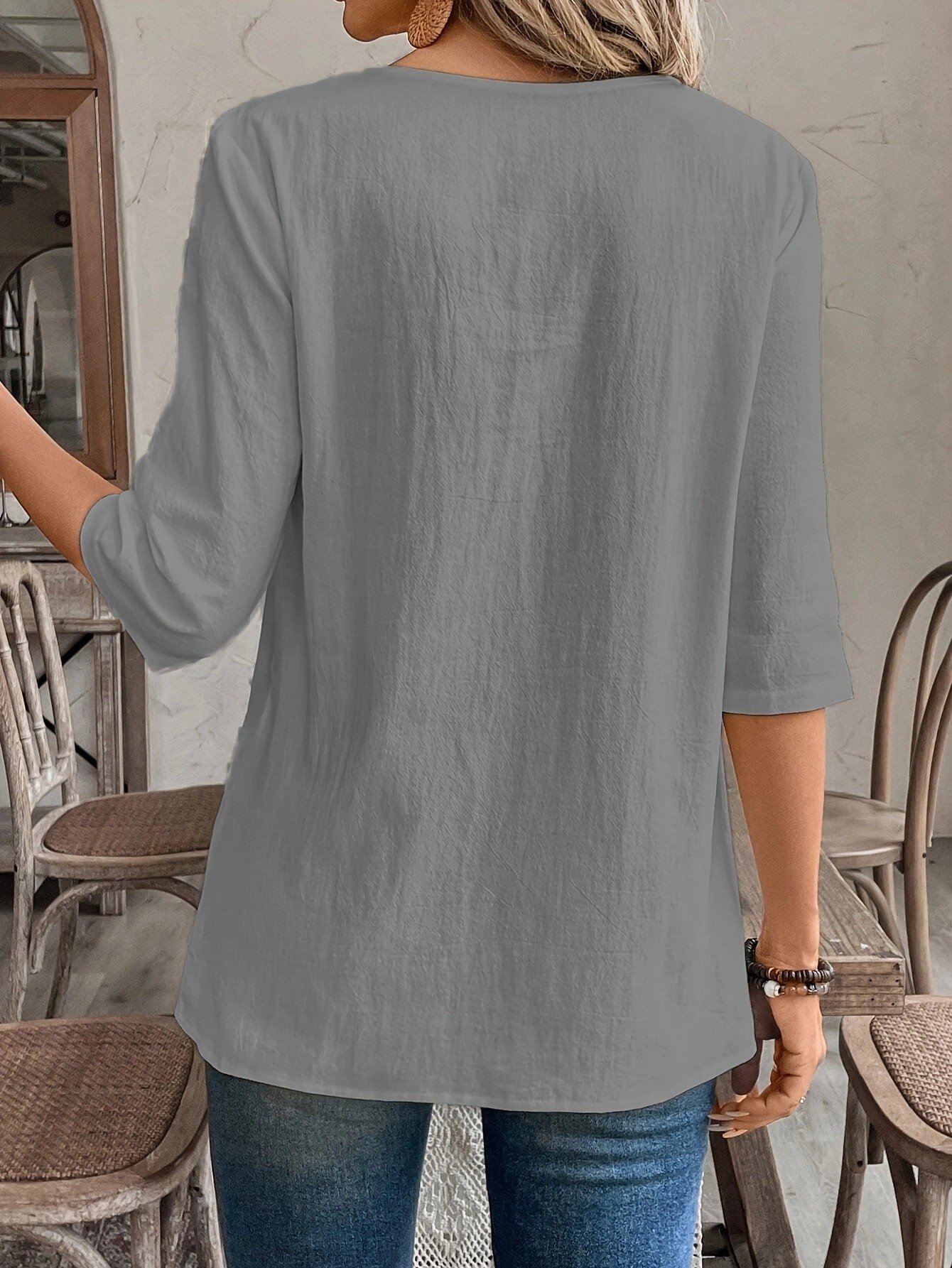Regular Fit Crew Neck Linen Casual Shirt