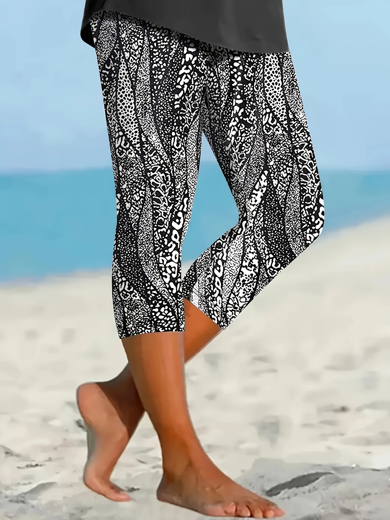 Women's  Elastic Waist H-Line Legging Daily Going Out Pants Black Casual Printing Abstract Summer Pants