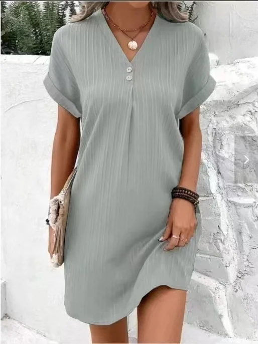 Women's Short Sleeve Summer Aqua Plain Split Joint V Neck Daily Going Out Vintage Maxi A-Line Tank Dress