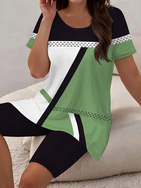 Women's Printing Abstract Daily Going Out Two-Piece Set Black Casual Summer Top With Pants Matching Set