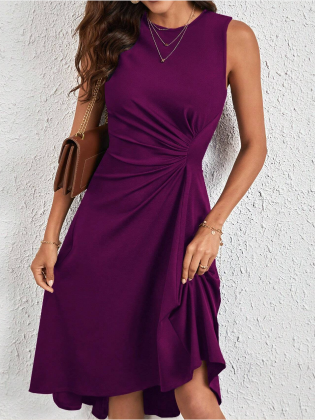 Women's Sleeveless Summer Red Plain Split Joint Crew Neck Daily Going Out Vintage Midi A-Line Tank Dress