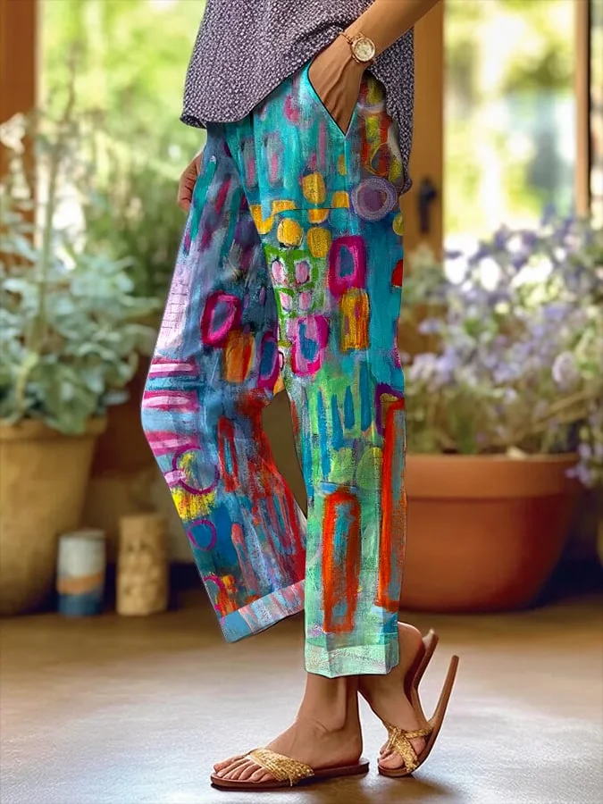 Women's  H-Line Baggy Pants Daily Going Out Pants Blue Casual Printing Abstract Spring/Fall Pants