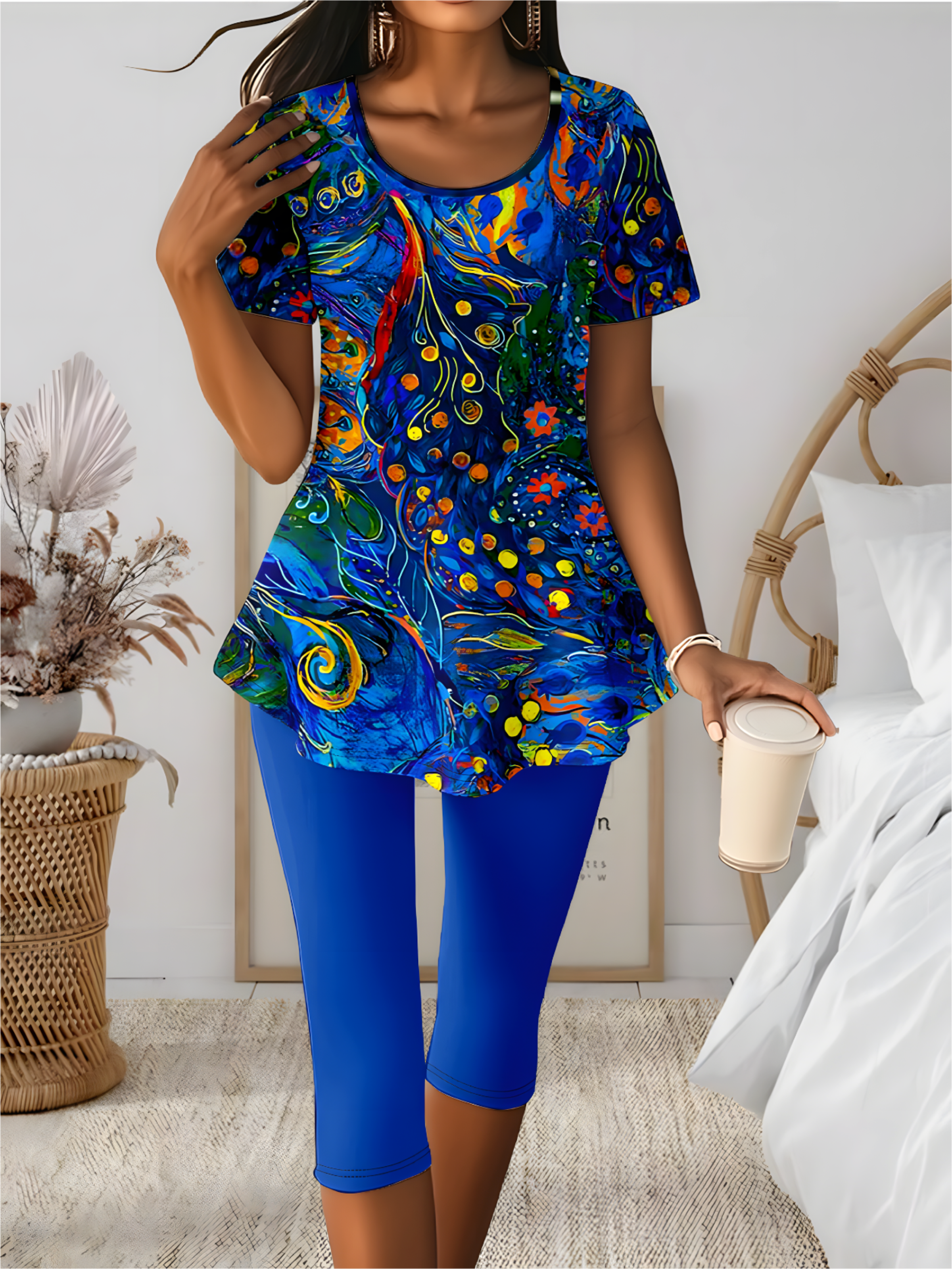 Regular Fit Pop Art Print Simple Two-Piece Set