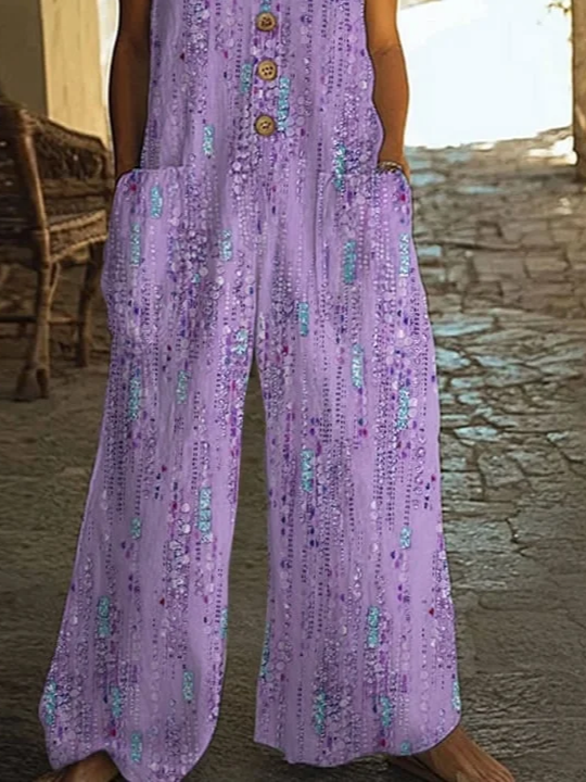 Women's H-Line Overall Crew Neck Daily Going Out Casual Printing Abstract Summer Long Jumpsuit Romper