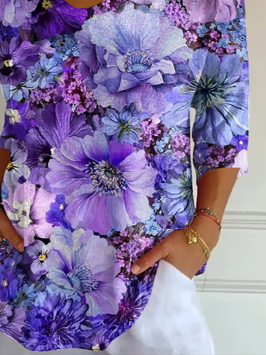 Women's Alzheimer's Disease Floral Print V-Neck T-Shirt