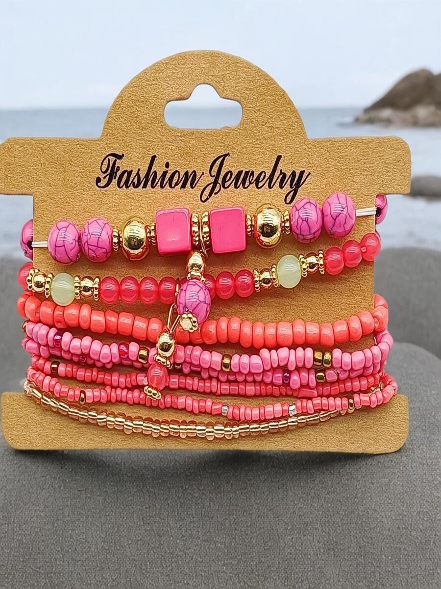 Handmade Bohemian Women's Millet Bead Bracelets, Romantic Element Bracelet Set 8 Pieces/set Bracelet