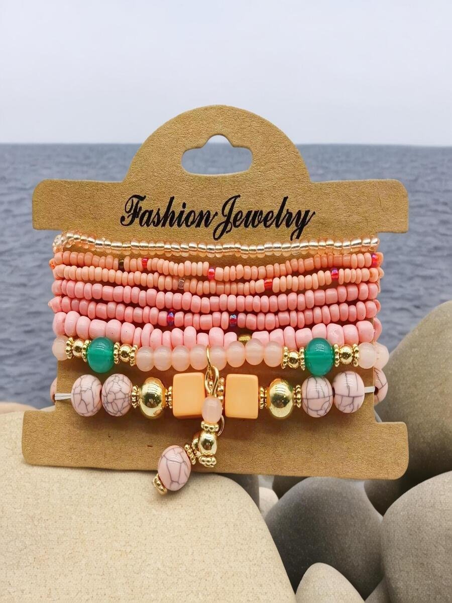 Handmade Bohemian Women's Millet Bead Bracelets, Romantic Element Bracelet Set 8 Pieces/set Bracelet