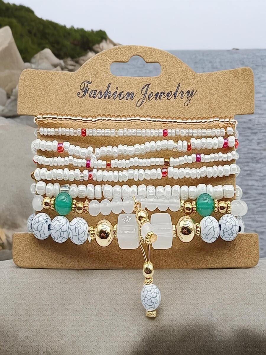 Handmade Bohemian Women's Millet Bead Bracelets, Romantic Element Bracelet Set 8 Pieces/set Bracelet