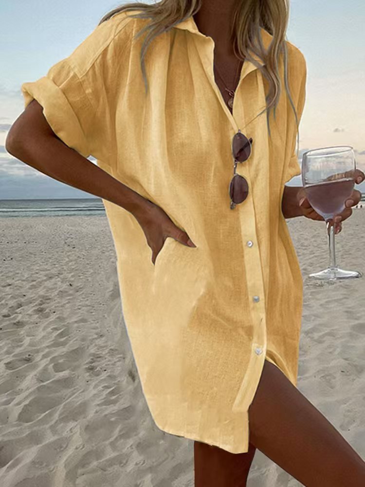 Women's Long Sleeve Shirt Spring/Fall Blue Plain Split Joint Cotton Stand Collar Daily Going Out Casual Top