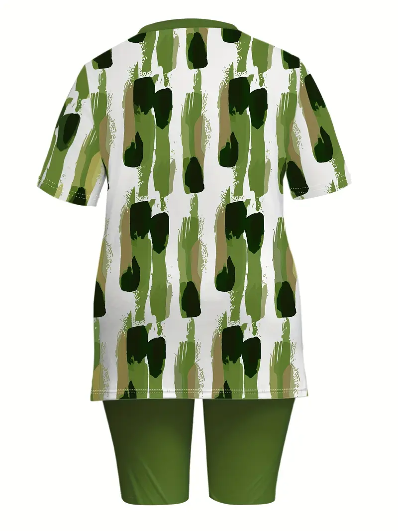 Women's Printing Abstract Daily Going Out Two-Piece Set Green Casual Summer Top With Pants Matching Set