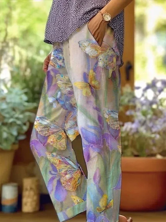 Women's  H-Line Baggy Pants Daily Going Out Pants Purple Casual Printing Floral Spring/Fall Pants