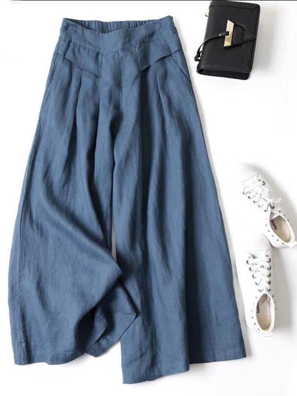 Women's  Elastic Waist H-Line Wide Leg Pants Daily Going Out Pants Yellow Casual Split Joint Plain Spring/Fall Pants