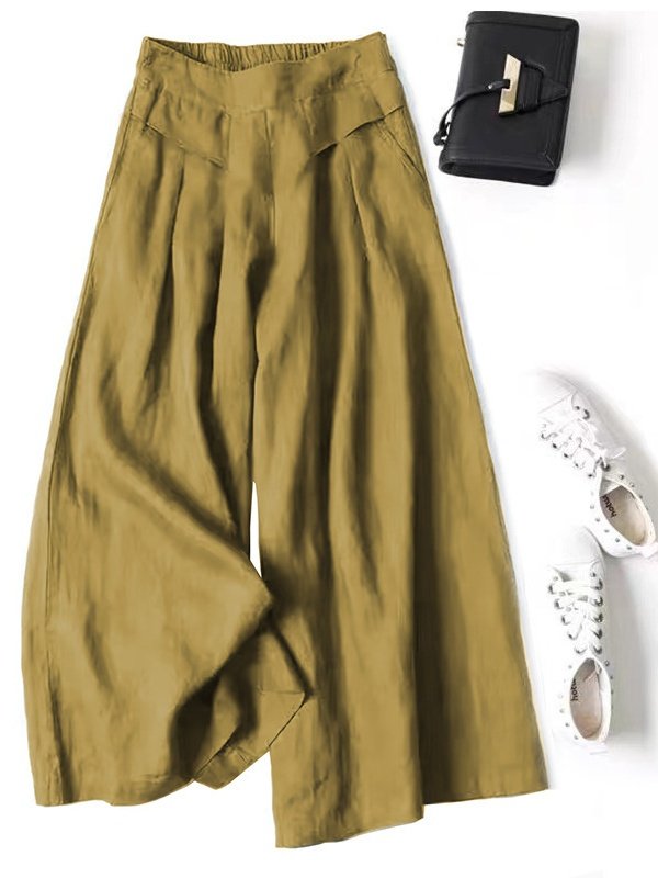 Women's  Elastic Waist H-Line Wide Leg Pants Daily Going Out Pants Yellow Casual Split Joint Plain Spring/Fall Pants