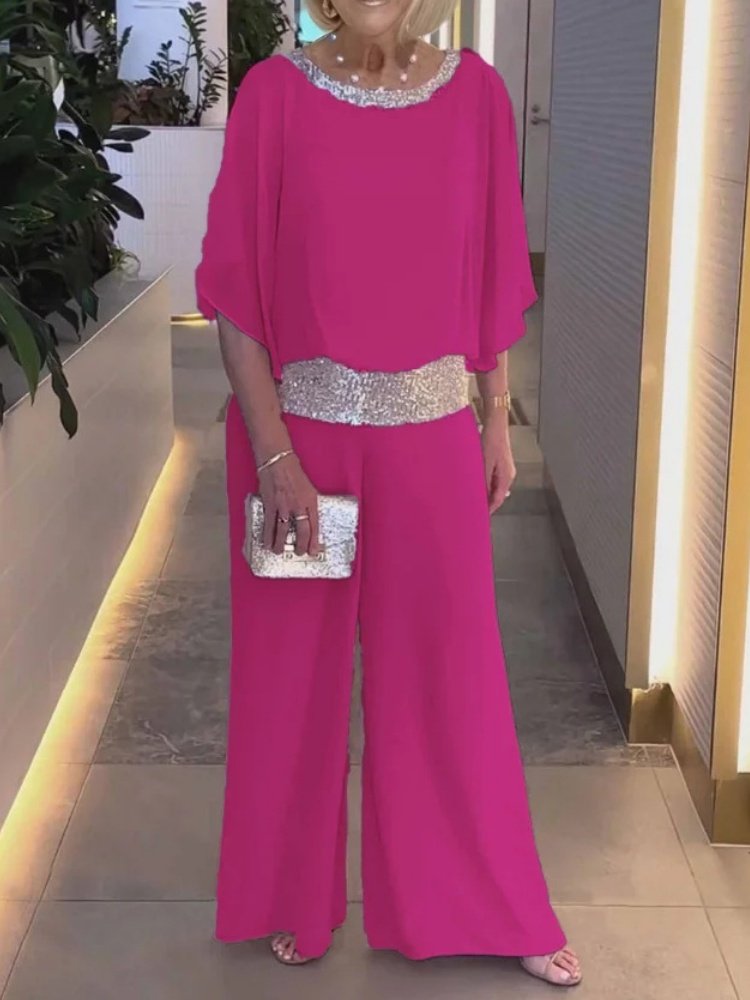 Women's Split Joint Plain Daily Going Out Two-Piece Set Pink Casual Summer Top With Pants Matching Set