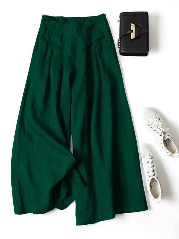 Women's  Elastic Waist H-Line Wide Leg Pants Daily Going Out Pants Yellow Casual Split Joint Plain Spring/Fall Pants