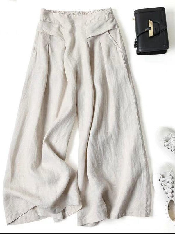 Women's  Elastic Waist H-Line Wide Leg Pants Daily Going Out Pants Yellow Casual Split Joint Plain Spring/Fall Pants