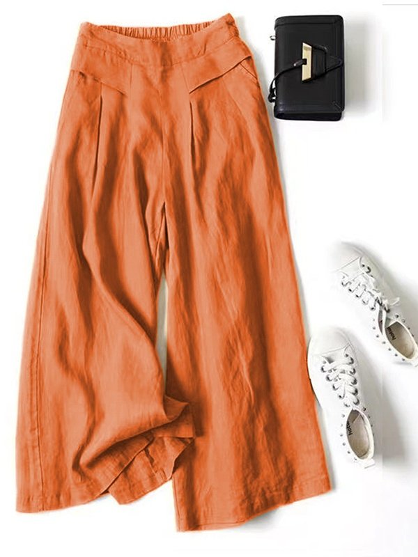 Women's  Elastic Waist H-Line Wide Leg Pants Daily Going Out Pants Yellow Casual Split Joint Plain Spring/Fall Pants