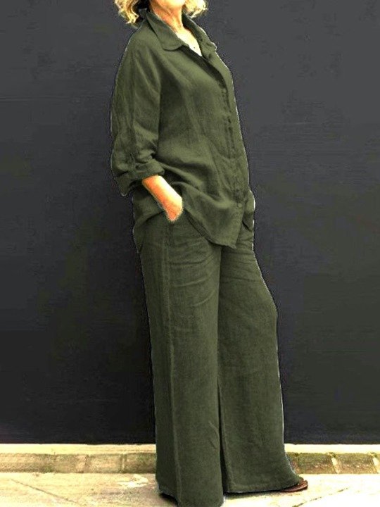 Women's Adjustable Strap Plain Daily Going Out Two-Piece Set Green Casual Spring/Fall Top With Pants Matching Set