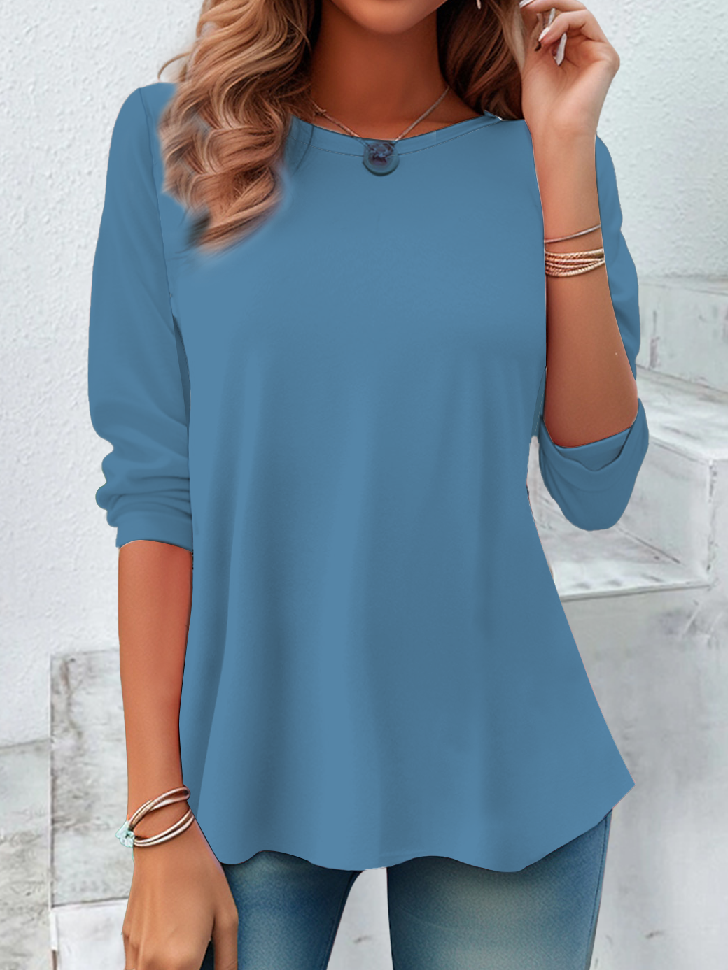 Women Plain Crew Neck Jersey Long Sleeve Casual Daily Spring/Fall T-shirt