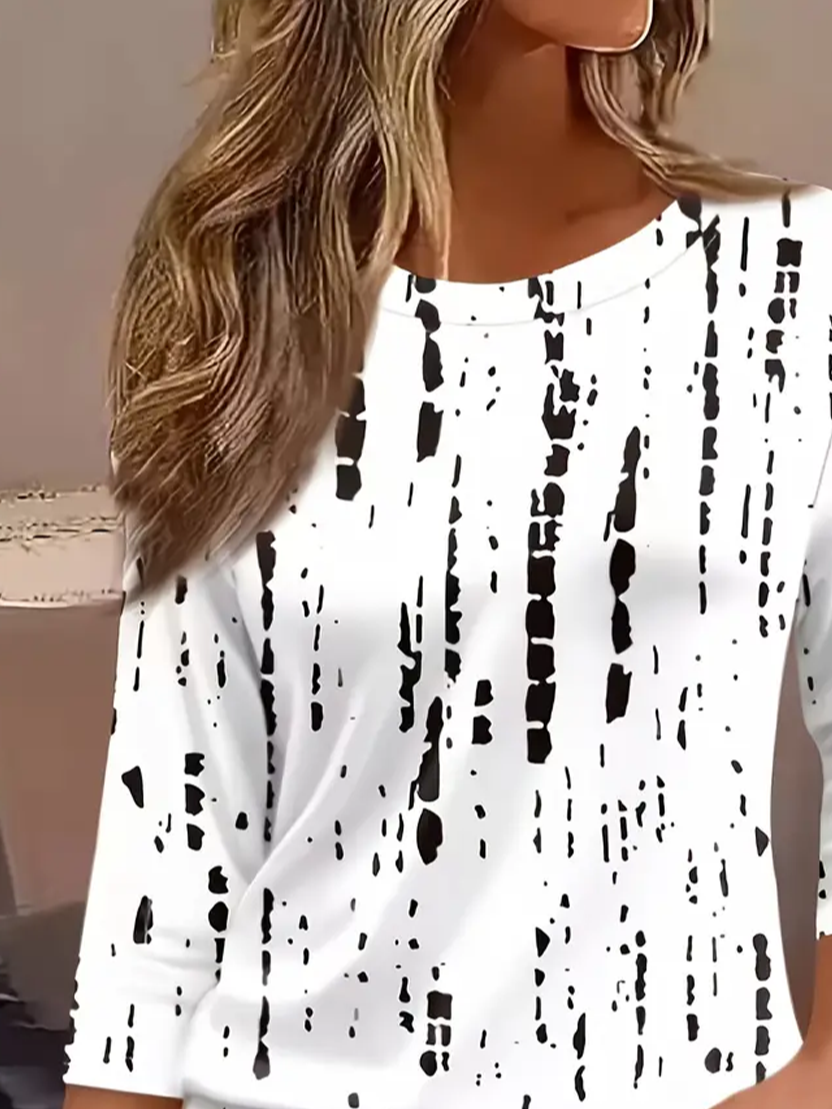 Women's Three Quarter Sleeve T-shirt Spring/Fall White Abstract Crew Neck Daily Going Out Casual Top