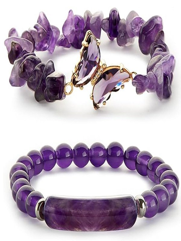 New Natural Stone 8mm Amethyst Rose Quartz Crushed Stone Butterfly Two-piece Bracelet