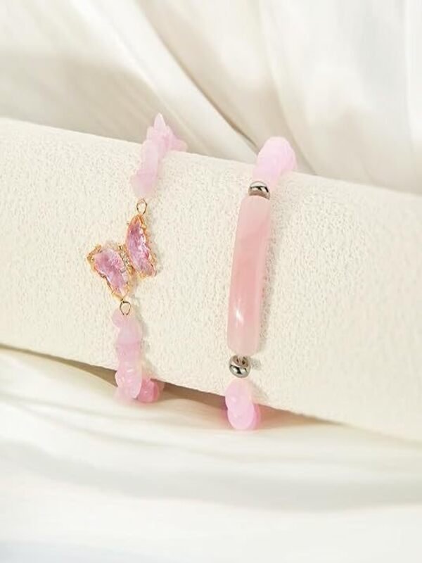 New Natural Stone 8mm Amethyst Rose Quartz Crushed Stone Butterfly Two-piece Bracelet