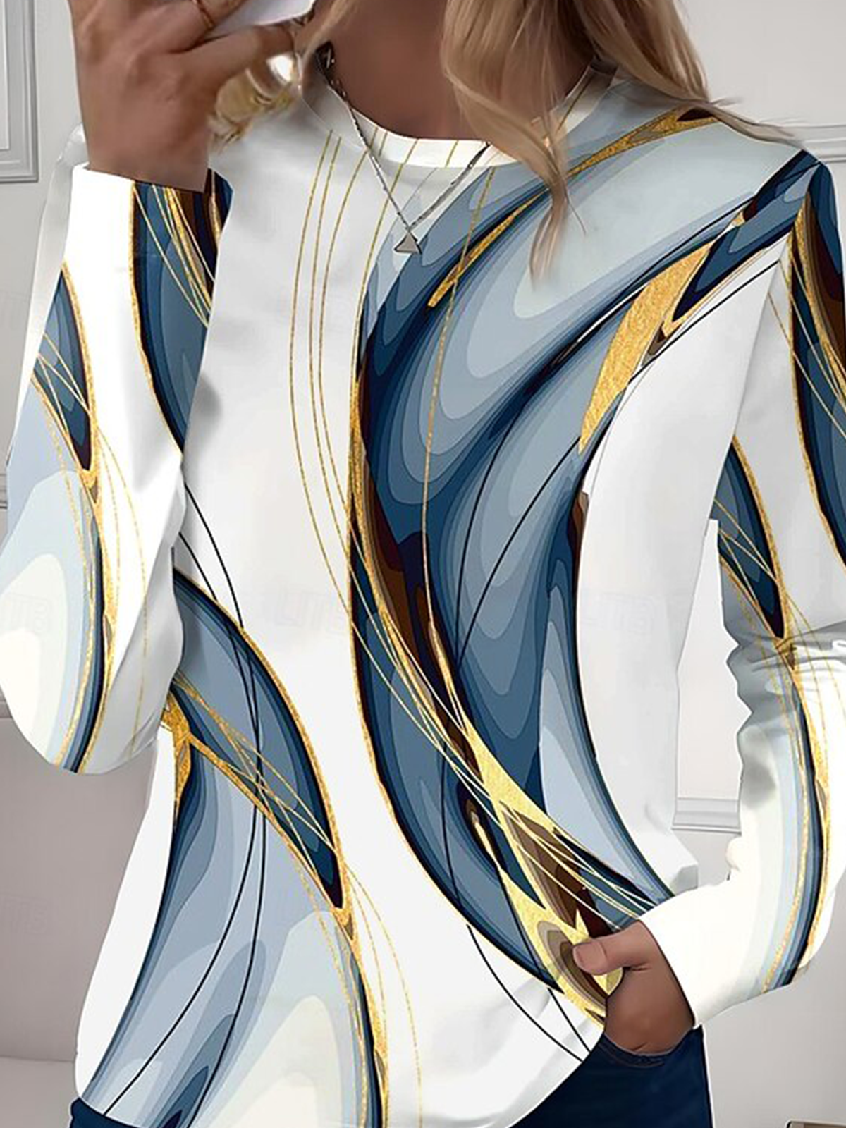 Women Color Block Crew Neck Cotton Long Sleeve Casual Daily Spring/Fall T-shirt