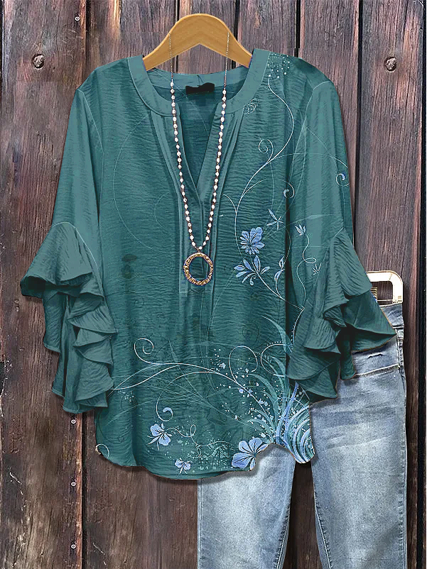 Women's Half Sleeve Shirt Summer Brown Floral Printing V Neck Daily Going Out Casual Top