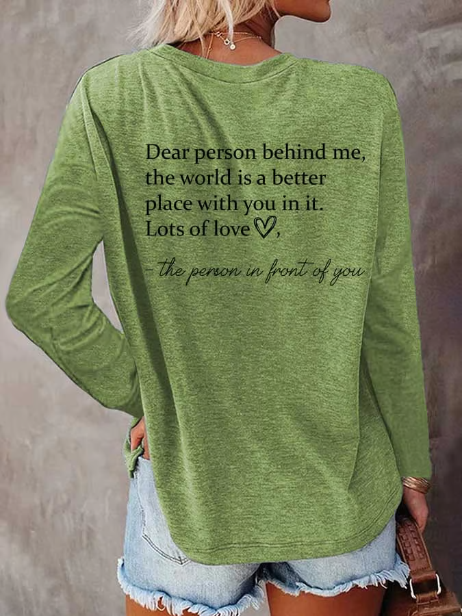 Women Text Letters Crew Neck Cotton-Blend Long Sleeve Casual Daily Spring/Fall Blouse