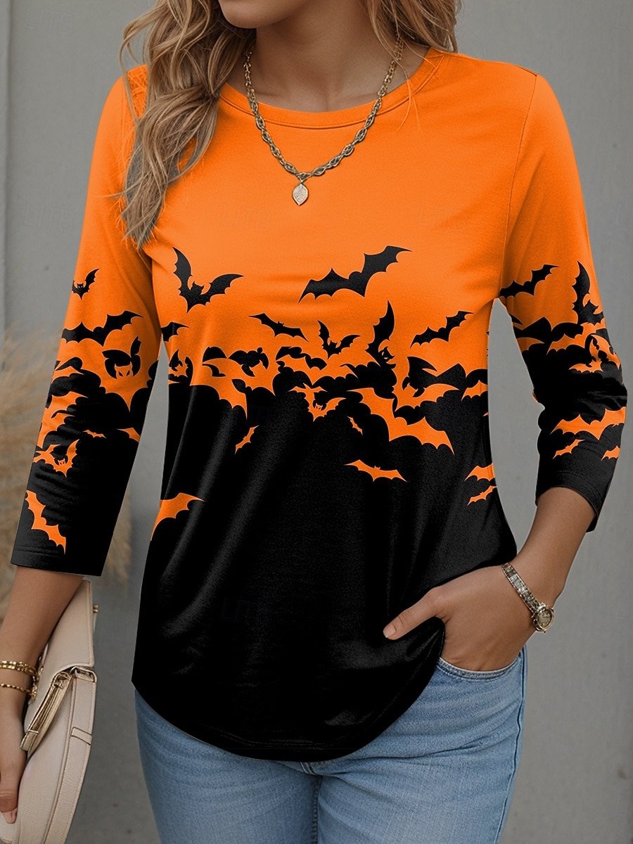 Women Halloween Crew Neck Jersey Long Sleeve Vintage Daily Spring/Fall T-shirt
