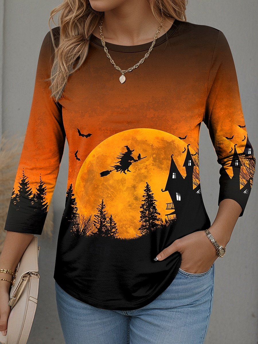 Women Halloween Crew Neck Jersey Long Sleeve Vintage Daily Spring/Fall T-shirt