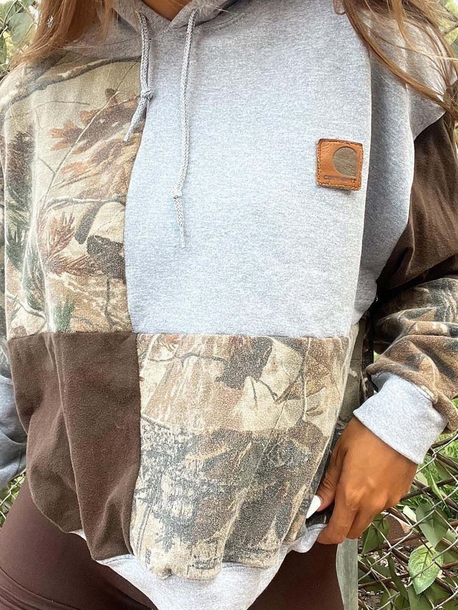 Women Geometric Hoodie Long Sleeve Vintage Commuting Spring/Fall Sweatshirt