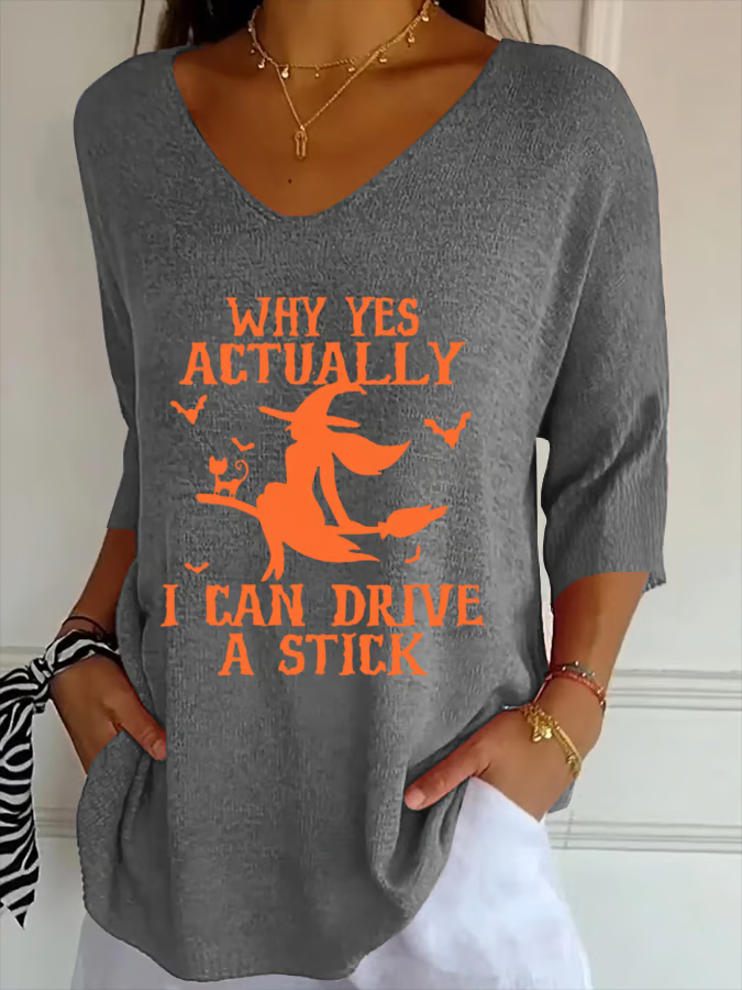 Women's Halloween Print Casual V-Neck T-Shirt