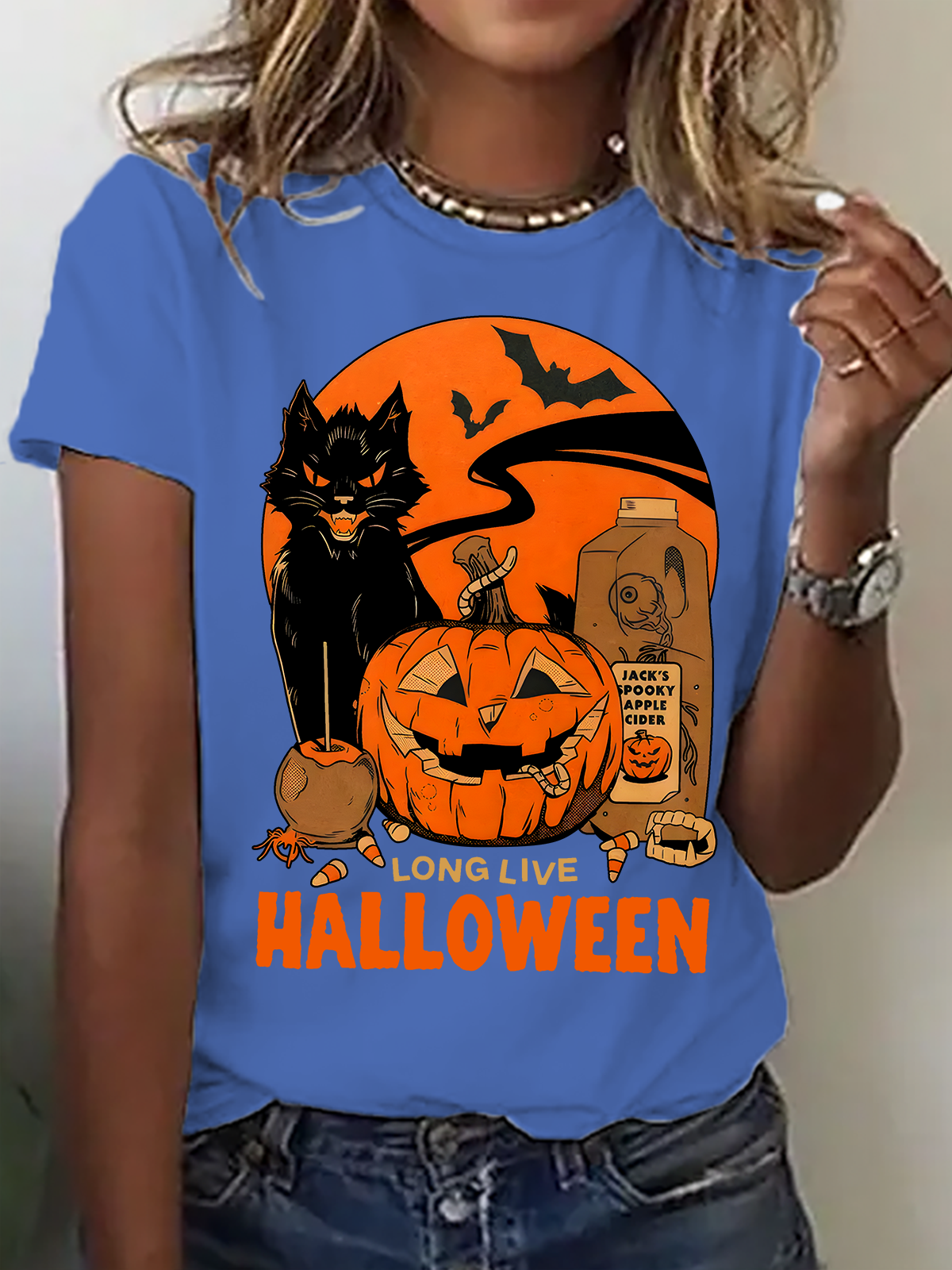 Women Halloween Crew Neck Cotton Short Sleeve Casual Holiday Summer T-shirt