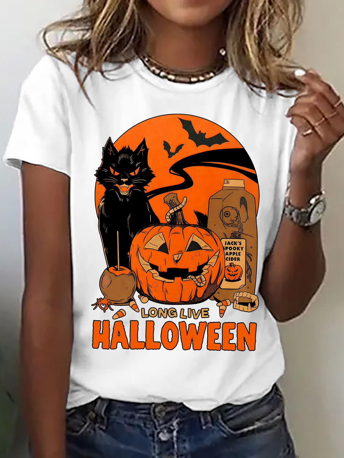 Women Halloween Crew Neck Cotton Short Sleeve Casual Holiday Summer T-shirt