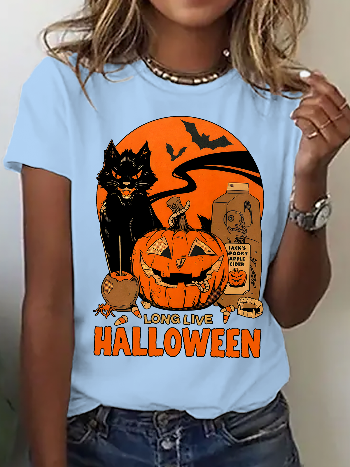 Women Halloween Crew Neck Cotton Short Sleeve Casual Holiday Summer T-shirt