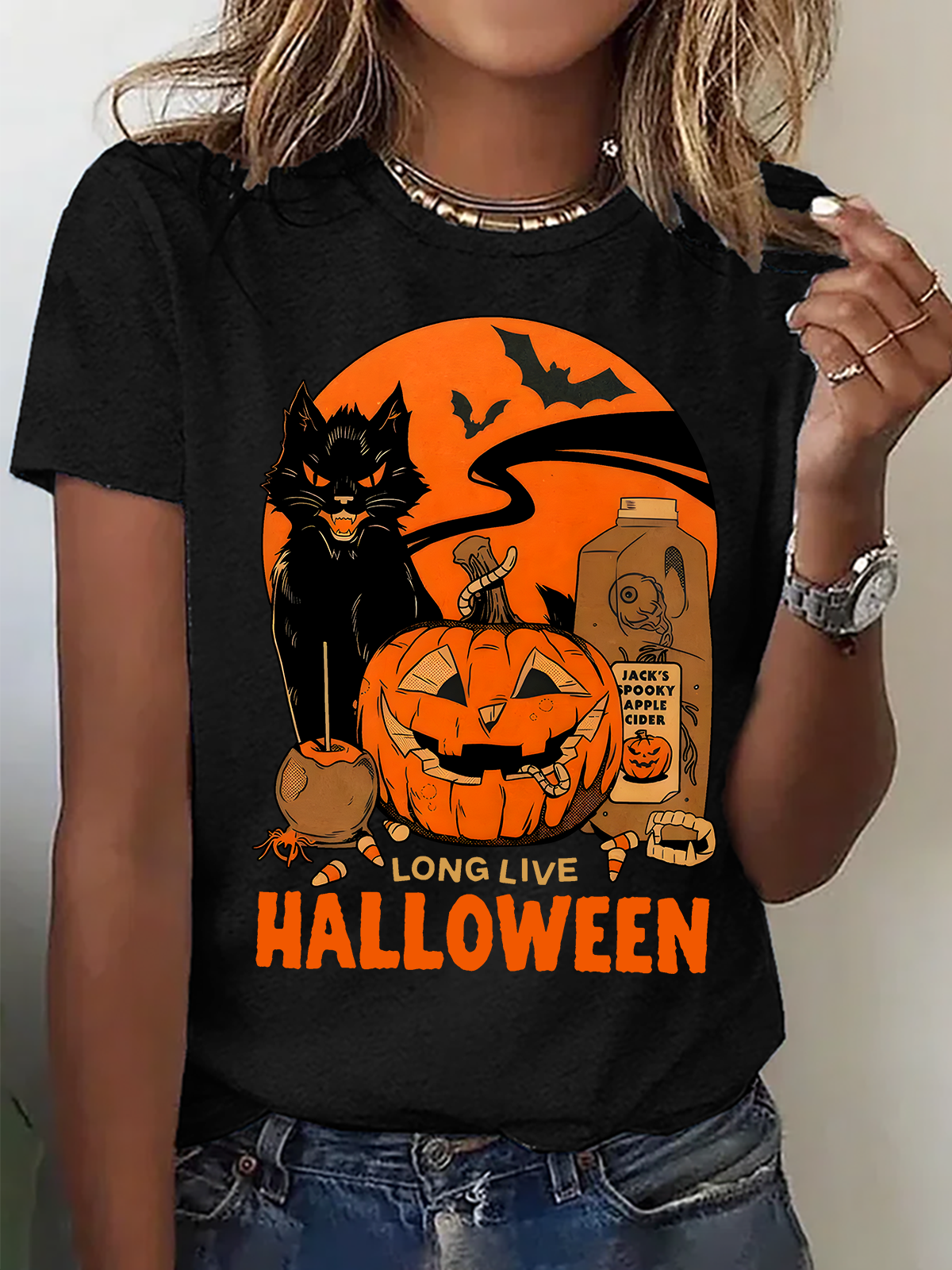 Women Halloween Crew Neck Cotton Short Sleeve Casual Holiday Summer T-shirt