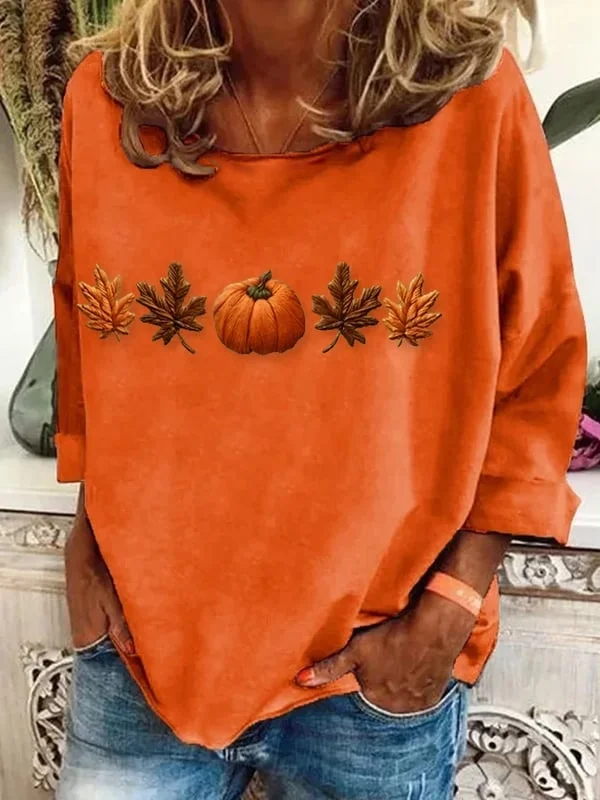 Women's Long Sleeve T-shirt Spring/Fall Orange Halloween (pumpkin) Printing Crew Neck Daily Going Out Casual Top